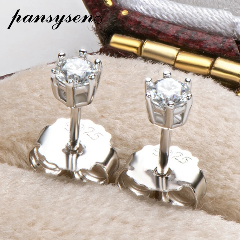 

PANSYSEN Top Quality Real 3MM Round Cut D Color Moissanite Stud Earrings for Women 100% 925 Sterling Silver Wedding Fine Jewelry