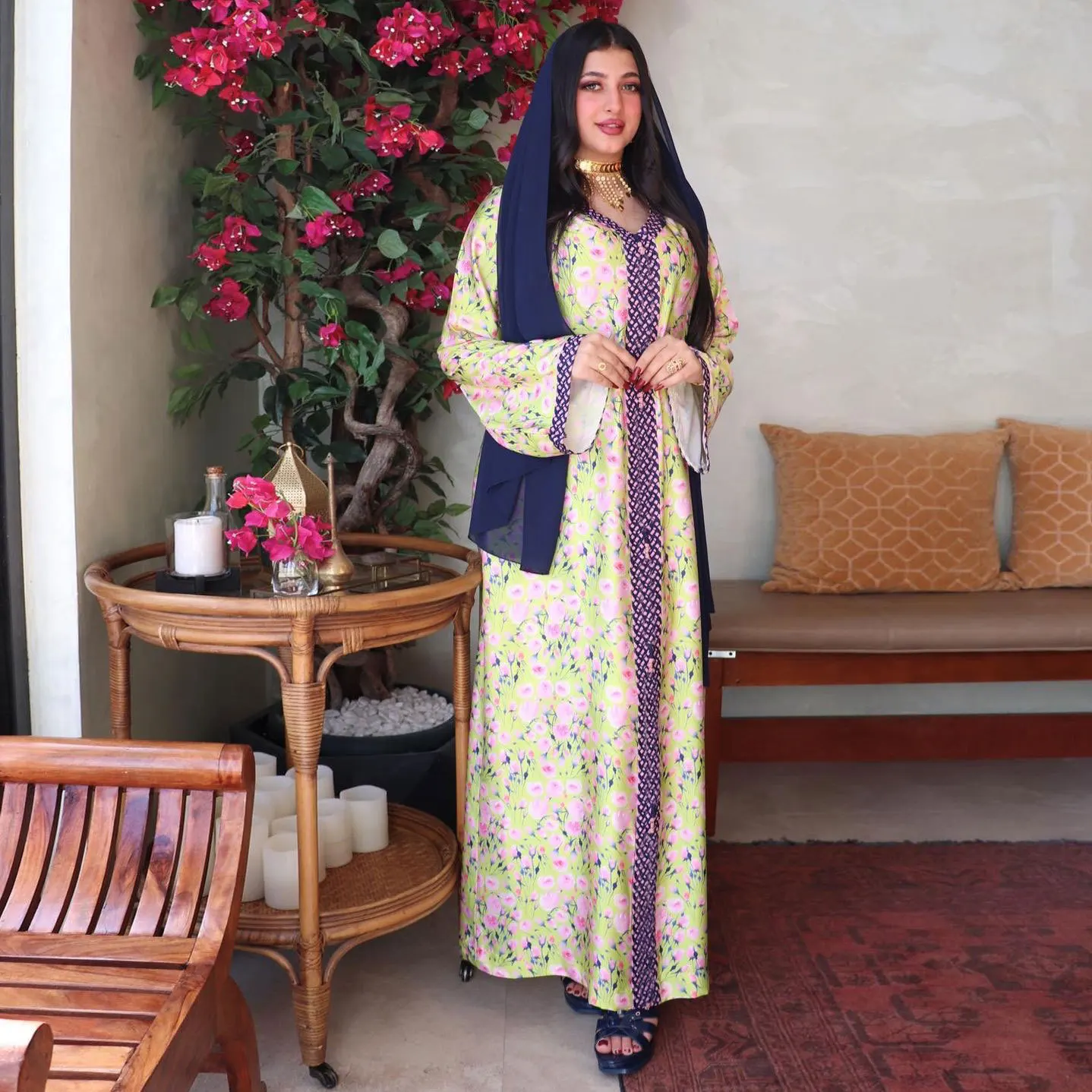 

Jalabiya Loose Size Dress Islamic Maxi Dresses Women Ramadan Eid Dubai Abaya Kaftan Islamic Clothing V Neck Jalabiya Loose Dress