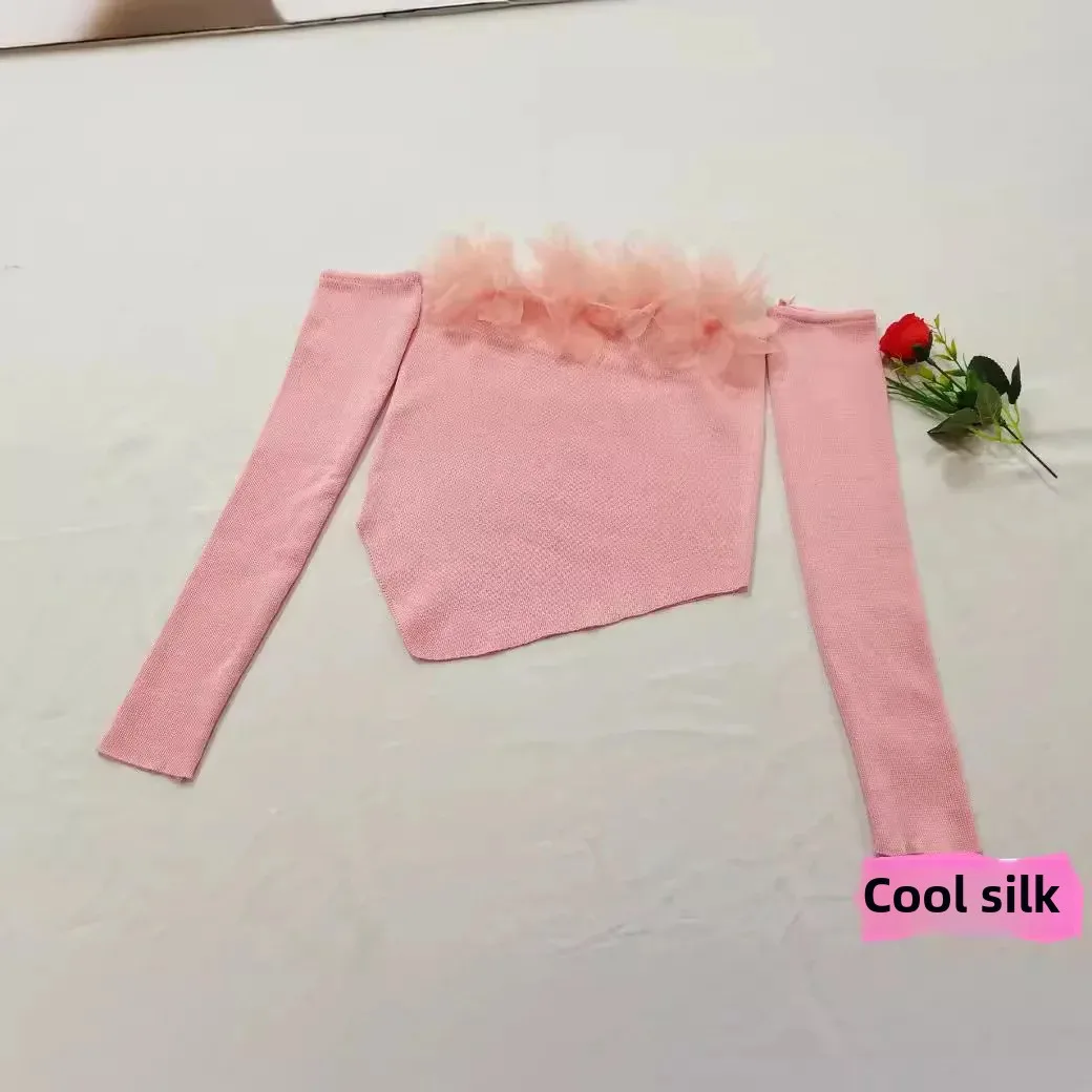 Весенне-осенний облегающий сладкий пряный укороченный топ с открытыми плечами