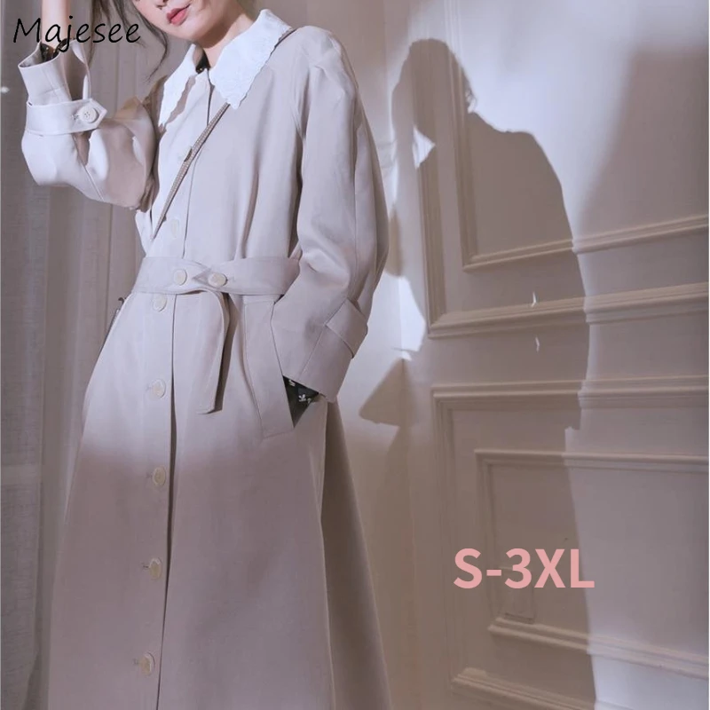 

Trench Women Spring Clothing Single Breasted Loose Elegant Retro Female Leisure Windbreaker Chic Outerwear Ins Cozy Korean Style