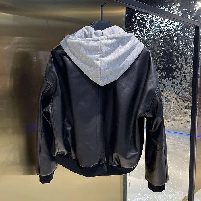 2023 Spring Autumn Chic Women's High Quality Sheepskin Genuine Leather Hooded Jackets B432