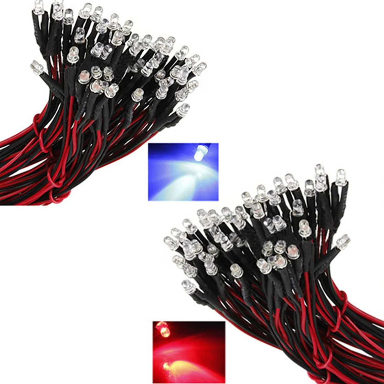 

20 Pcs 12V 20cm LED Pre Wired 3mm 10 Pcs Red & 10 Pcs Blue