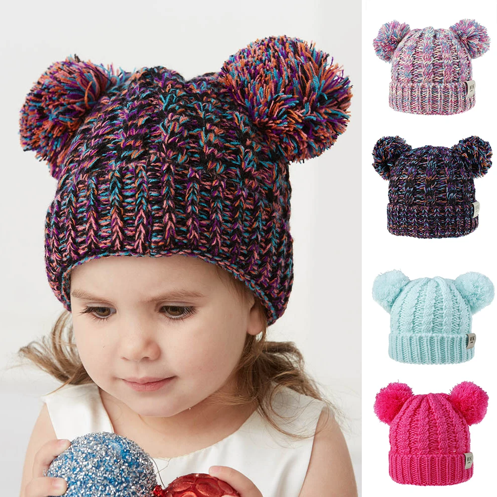 

Cute Pompom Winter Hats for Girl Colorful Rainbow Twist Knit Hats for Girls Winter Cap Beanies 1-5 Years