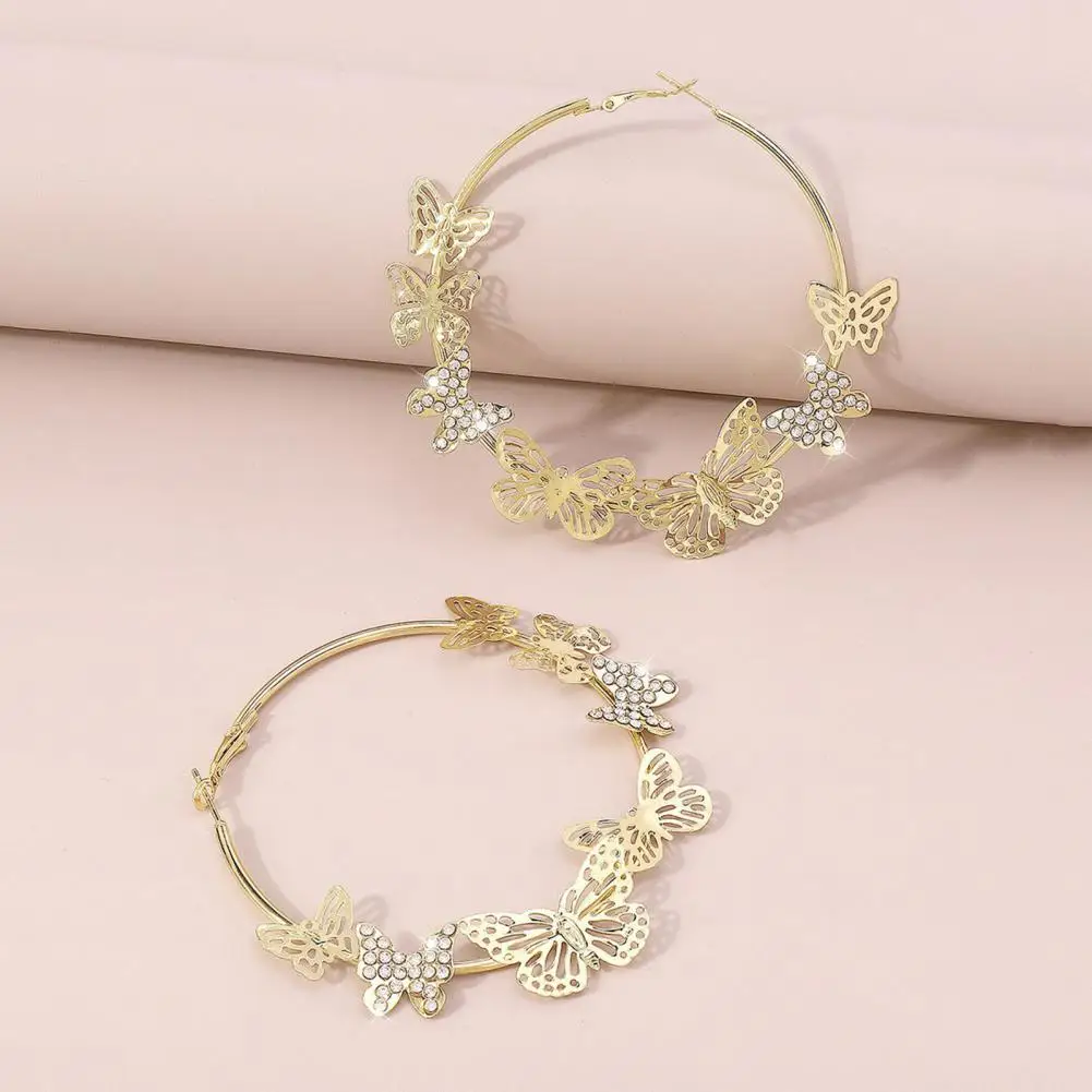 

Stylish Rhinestone Inlaid Female Hollow Out Butterfly Lady Hoop Earrings Jewelry Women Earrings Hoop Earrings 1 Pair