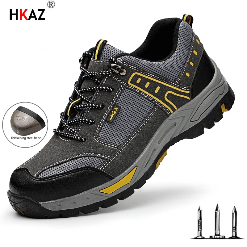 

HKAZ for Women Men Shoes Breathable Safety Shoes Lightweight Work Boots Steel Toe Cap Anti-Smashing Soft Durable LBX8127