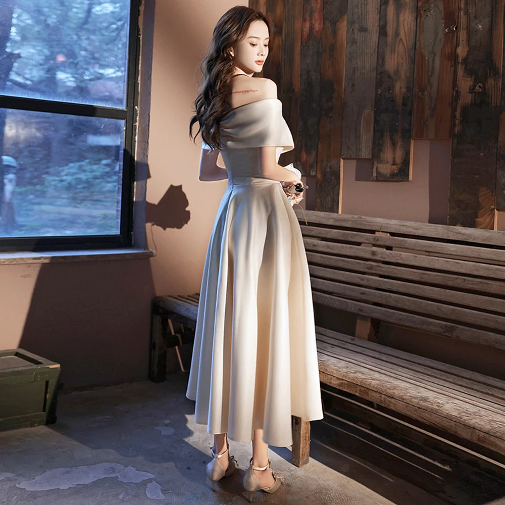 French evening dress skirt female 2022 autumn and winter new a shoulder simple generous temperament banquet party small dress