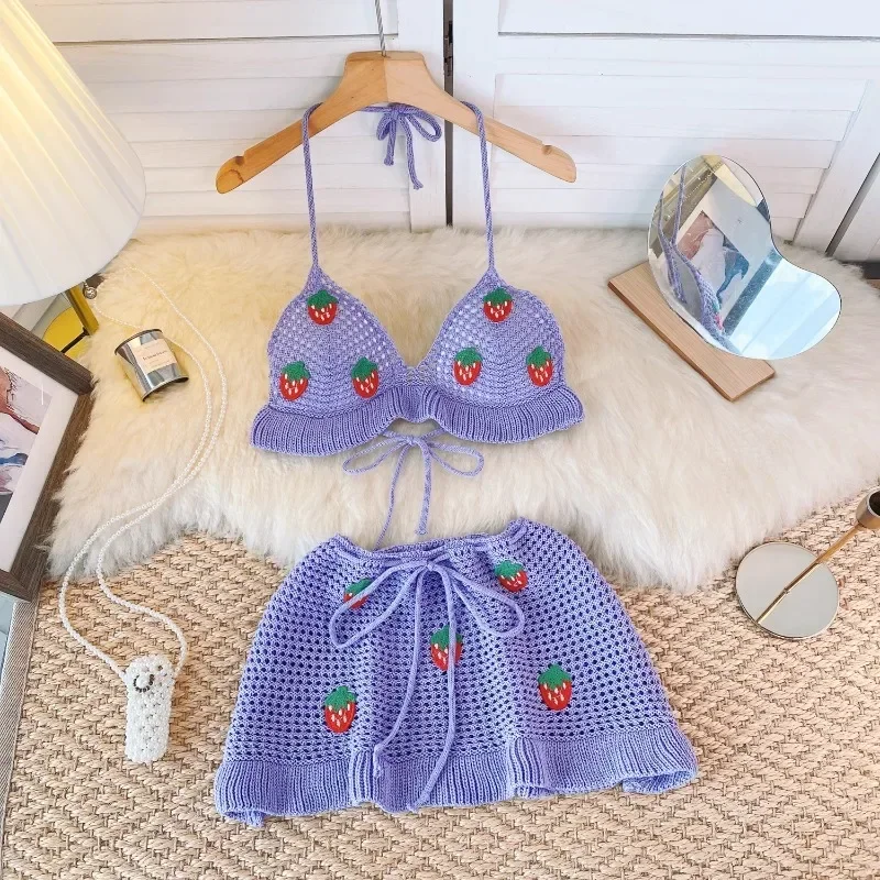 

Женский комплект из 2 предметов с юбкой, юбка-бикини с цветочным принтом и завязками на шее, Пляжное бикини, Прямая поставка