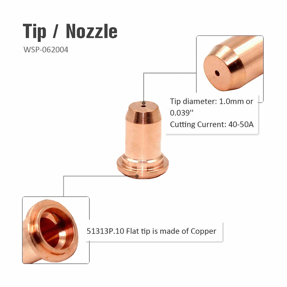 

Electrode Tips Plasma Cutter Torch 52582 IPT-60 Nozzle Ref:52582 WSP-061000 1.0mm 20pcs 51313P.10 High Quality