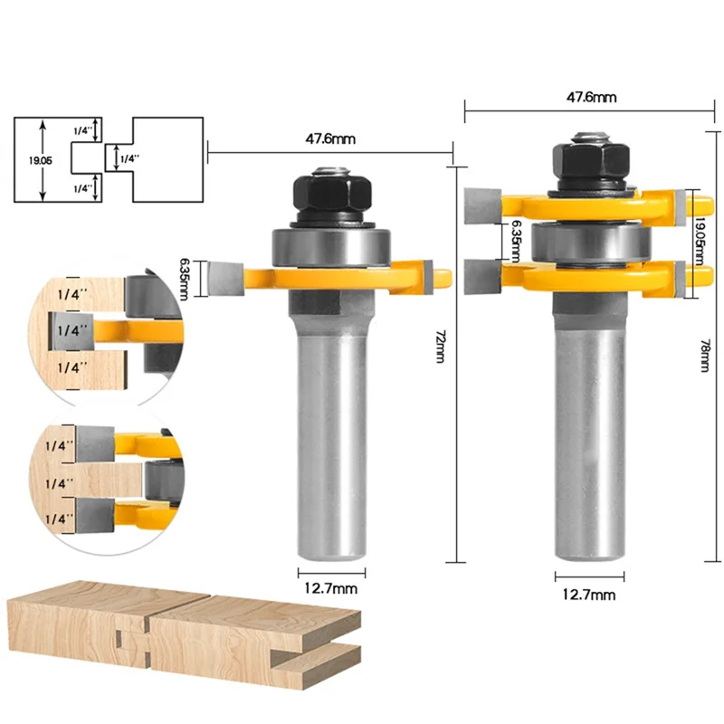 Набор концевых фрез комплект Т-образных насадок 12 7 мм 2 шт. для работ по дереву