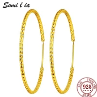 somilia 24k yellow gold plated hoop earrings womens round gift box fine packaging 925 sterling silver jewelry pierced