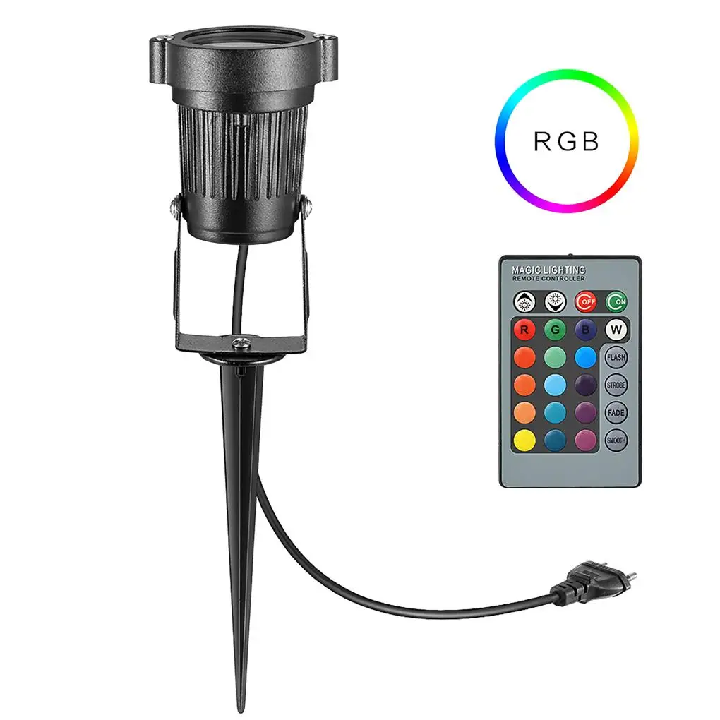 

RGB Lawn Flood Light Spotlight Lamp Remote Controller with Spike Waterproof for Yard Patio Path Spotlight Lamp AC 85-265V