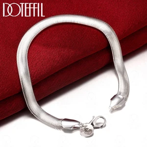 DOTEFFIL 925 Sterling Silver 6mm Side Snake Chain Bracelet For Women Men Wedding Engagement Party Fashion Jewelry