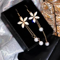 2020 new hook flower earrings long pearl tassel earrings sweet girls wedding anniversary jewelry gifts