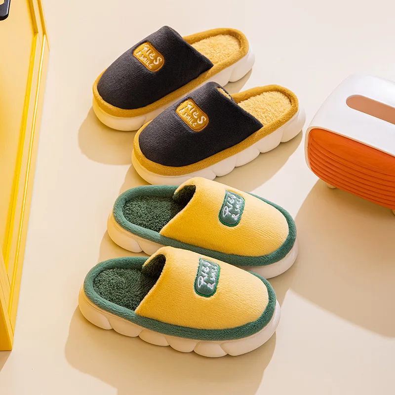 Winter Plush Warm Wedges Flat Cotton Slippers Home Wear-Resistant Non-slip Indoor Couple Slides Slippers Women Multicolor shoes