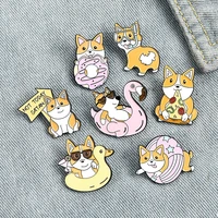 wholesale cute cartoon puppy collection enamel pins corgi swimming ring dog brooches lapel pin badges jewelry gift for friends