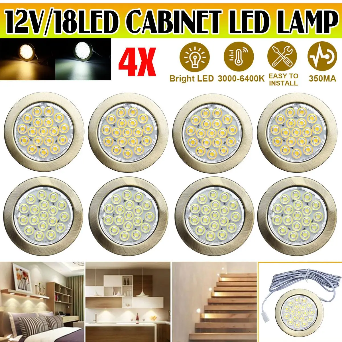 8 / 6 / 4 / 2 / 1 PCS Светодиодные катушки 12V прожектор 18LED Шкафные огни Van Camper