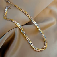 hand braided titanium steel necklace bracelet new three layer cross clavicle chain