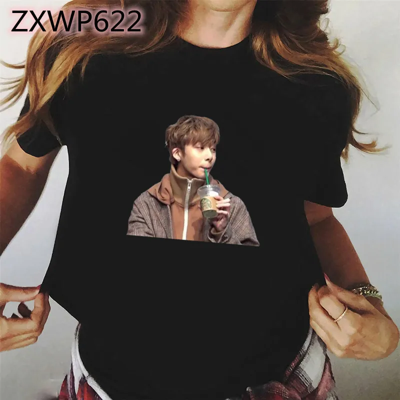 

Забавная женская футболка Hyungwon Meme, Корейская одежда, футболки с принтом Kpop, женские графические черные футболки, топы, женская футболка в эс...