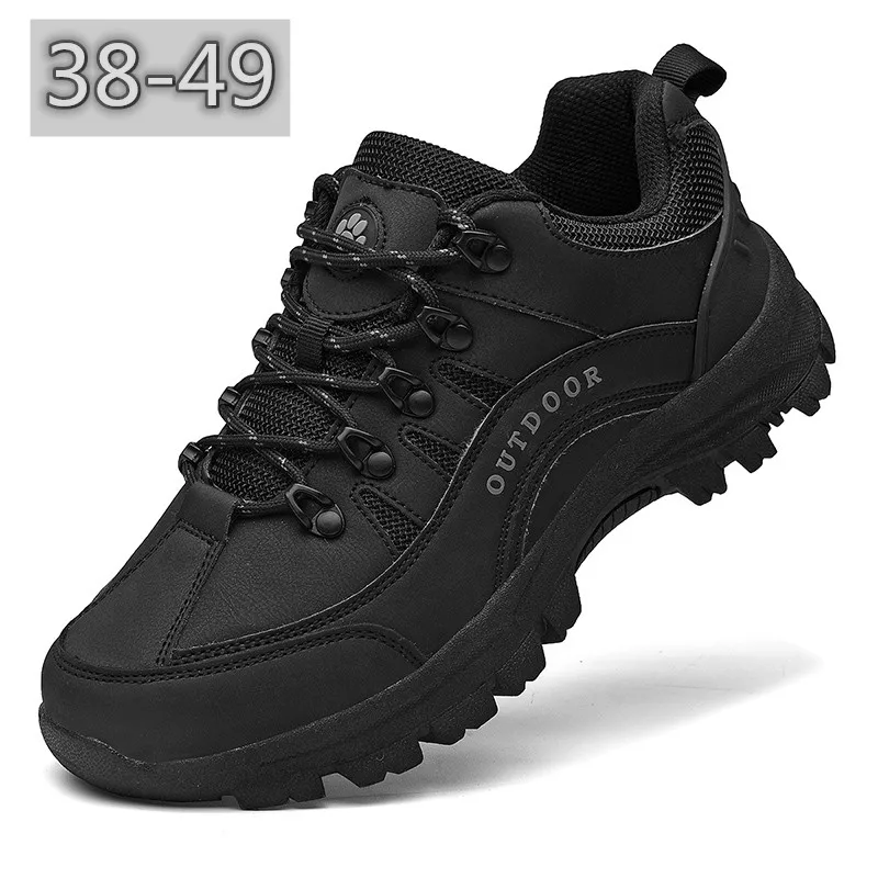 Black Large Size 38-49 Hiking Boots Men Outdoor Non Slip Mens Hiking Shoes Lace Up Climbing Shoes Men Warm Winter Boots for Men