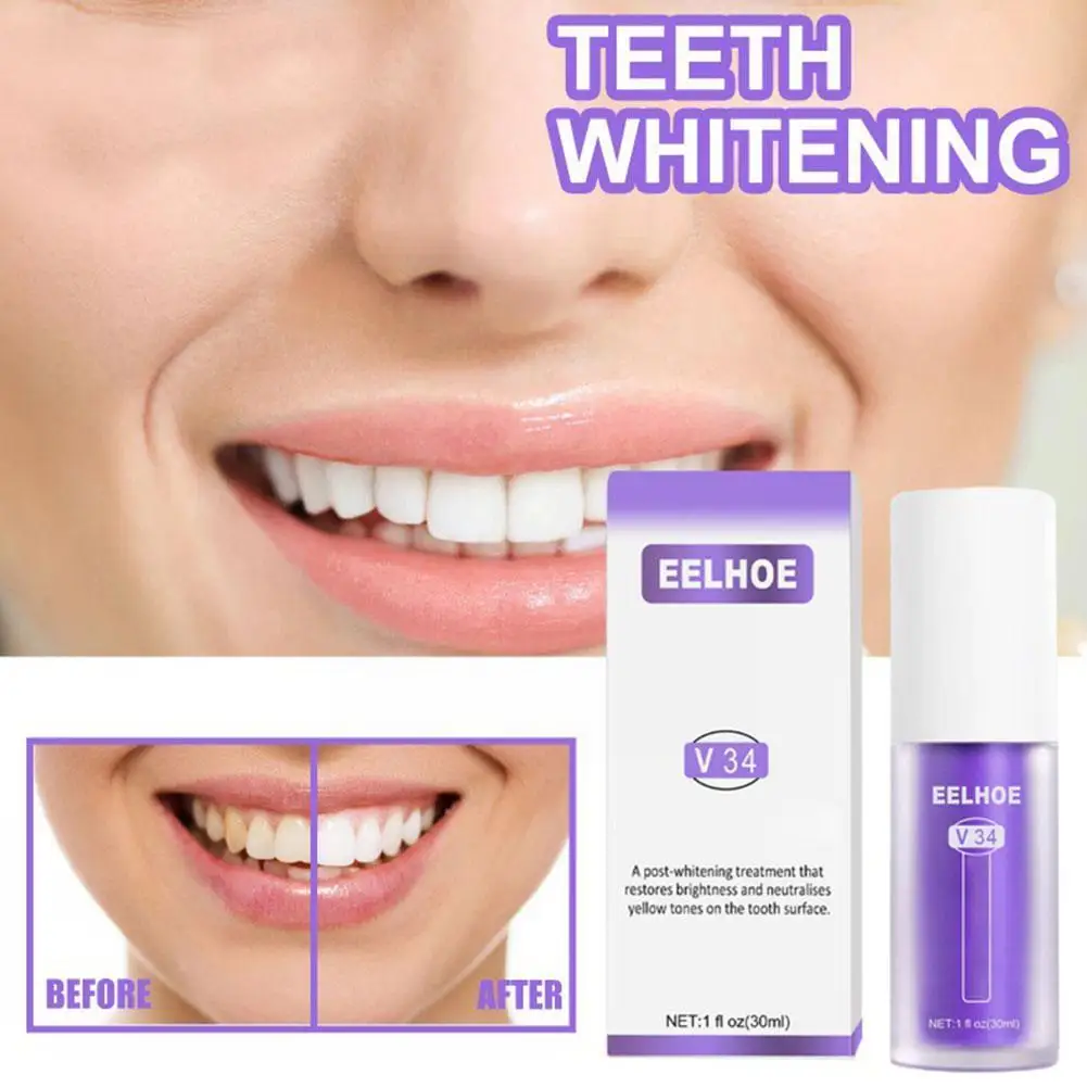 

V34 Colour Corrector 30ml Teeth Whitening Toothpaste Toothpaste Tooth Reduce Yellowing Care Cleansing Tooth Enamel Whitenin D9E7
