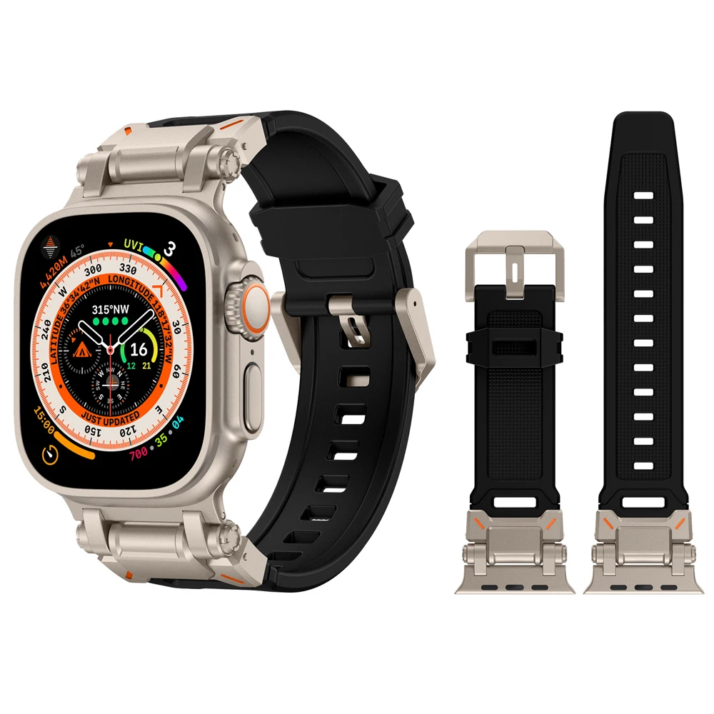 Фото Металлические разъемы + силиконовый ремешок для Apple Watch Ultra Band Ultra 2 49 мм 45 мм 44 мм Браслет для iWatch Ultra 10 9 8 7 6 5 Band №4