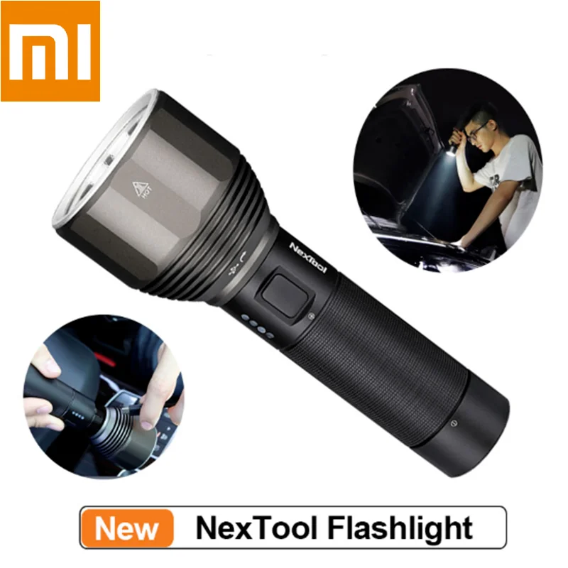 XIAOMI NexTool Rechargeable Flashlight 2000lm 380m 5 Modes IPX7 Waterproof LED light Type-C Seaching Torch for Camping