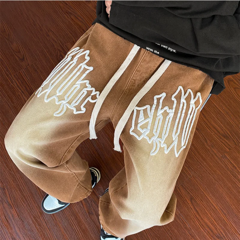 DEEPTOWN Y2K Straight Jeans Harajuku Denim Pants Streetwear Trousers Male Hip Hop Loose Oversize Casual Brown Green Plus 5XL