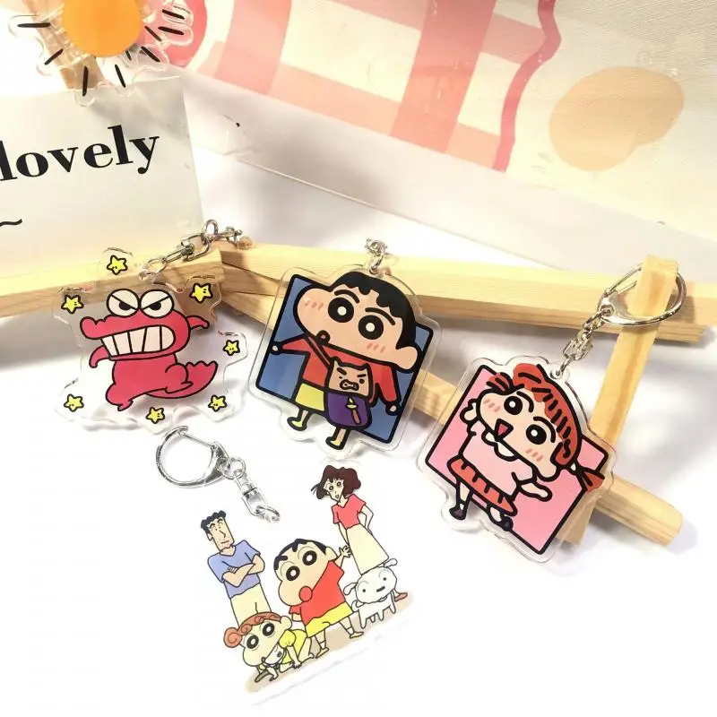

Cartoon Anime Figure Crayon Shin-Chan Bag Pendan Doll Toys Double Sided Transparent Acrylic Keychain Bag Accessories Decorate