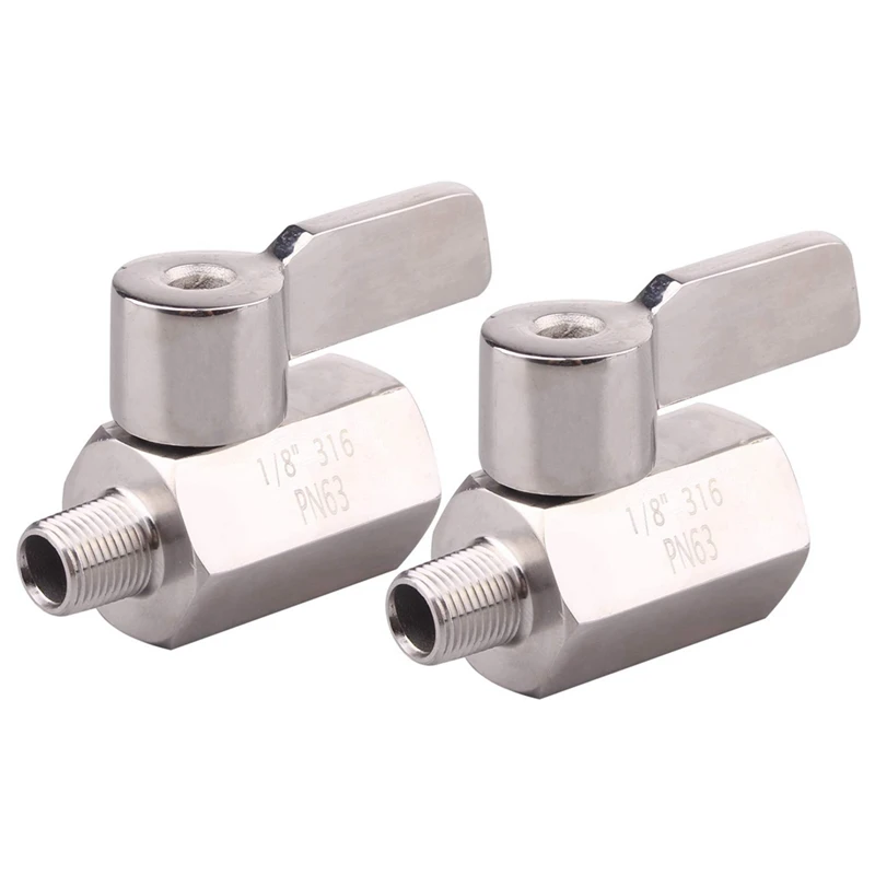 

1/2Inch 316 Stainless Mini Ball Valve Female X Male NPT Thread With Stainless Steel Handle Pack Of 2