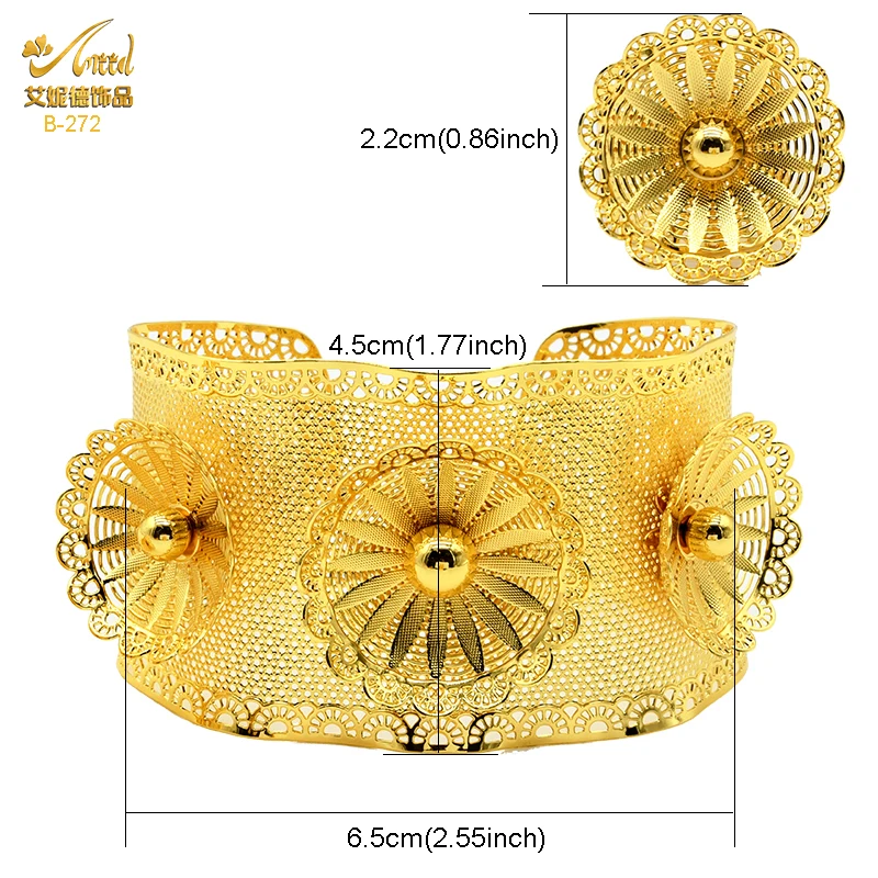 ANIID 24-каратное золото индийский цветок браслеты с кольцом для женщин Африканский