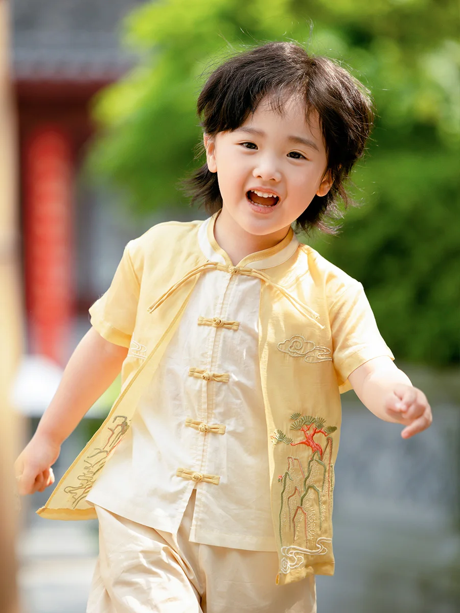 Летняя одежда Hanfu для мальчиков 2024 детская в старинном стиле Sinology детские брюки