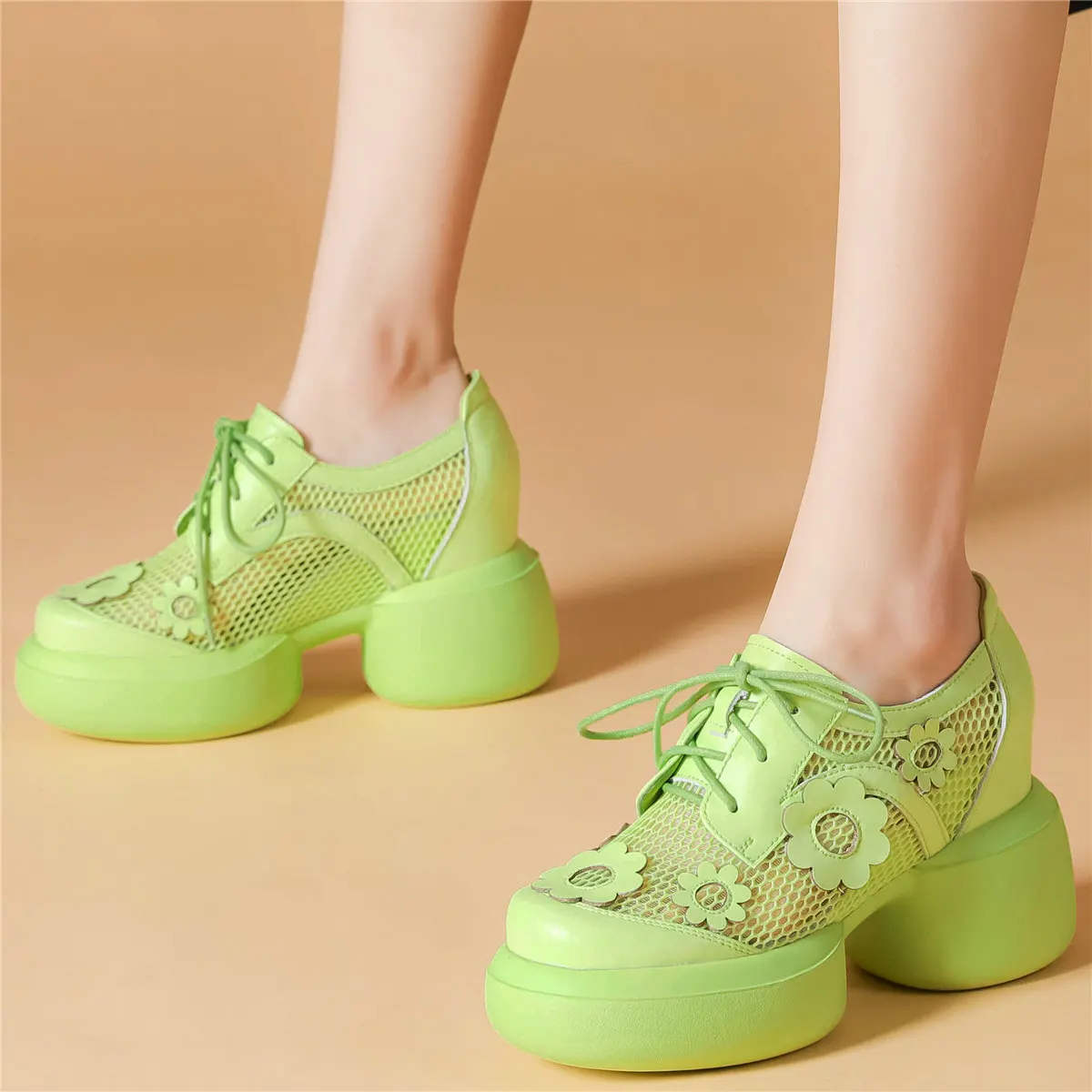 

Сандалии-гладиаторы женские из бычьей кожи, босоножки на платформе и высоком каблуке, на шнуровке, сетчатые модные кроссовки с круглым носком, повседневная обувь