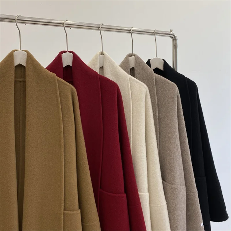 Высококачественное длинное двустороннее кашемировое шерстяное пальто женское