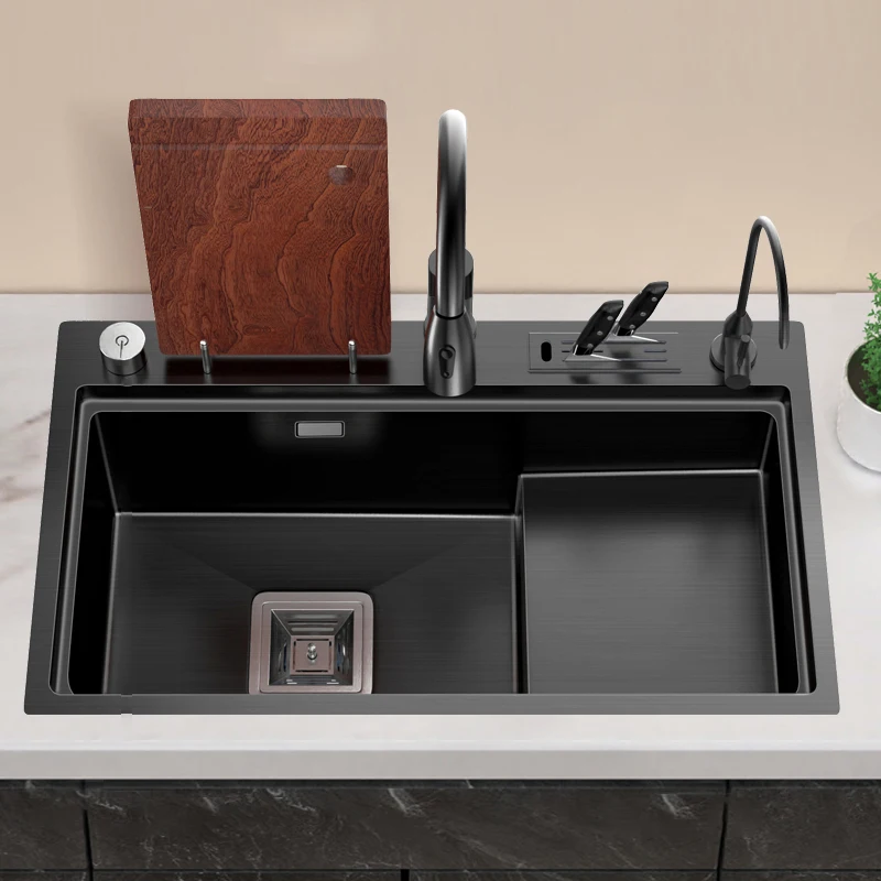 

304 Stainless Steel Kitchen Sink Single Step Wash Basin Large Size Topmount Undermount Installation Sink Washing Basin Drain Set