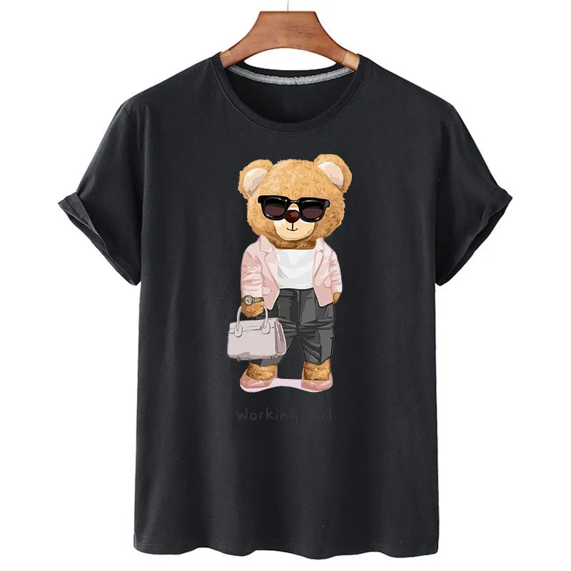 

7 Creative Bear Print T Shirts 100% Cotton Shirts Short Sleeve O Neck T Shirts Women Summer Oversized T Shirts Unisex T Shirts