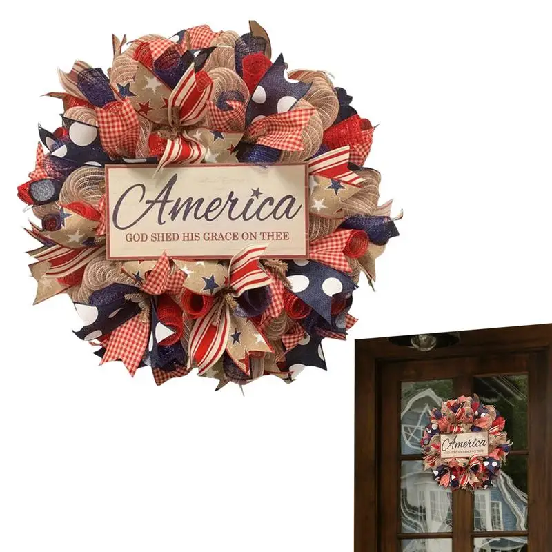 

Fourth Of July Spring Wreath Vintage Veterans Memorial Day Welcome Sign Wreaths Patriotic Wall Art Party Decoration Farmhouse