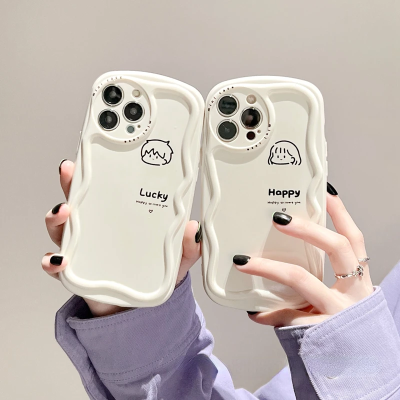 

INS Style Cute Cartoon Phone Case For IPhone 14Pro Max 13Plus 12 11 X XR/XS For Couples Plain Shockproof Phone Cover