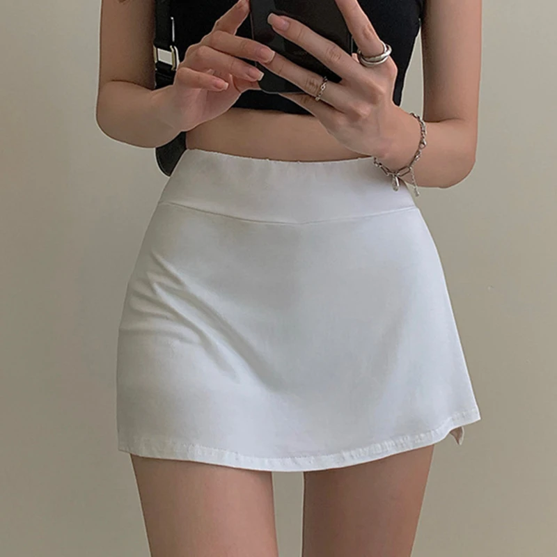 

Женская мини-юбка с высокой талией, повседневная короткая юбка в готическом стиле Y2k, повседневная простая эластичная Спортивная юбка с асимметричным разрезом, Y2k