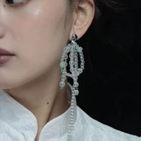 fairy temperament frosted round pearl tassel earrings crystal stitching stud earrings french contracted fashion earrings