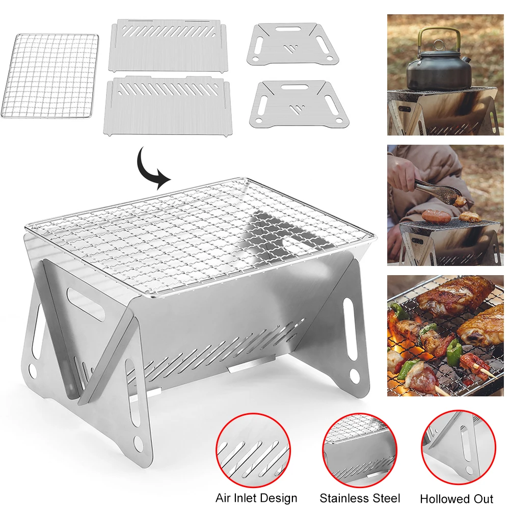 

Folding Outdoor Grill Stove Stainless Steel Detachable BBQ Stove Portable Charcoal Stove Cooking Grill for Camping Travel Picnic