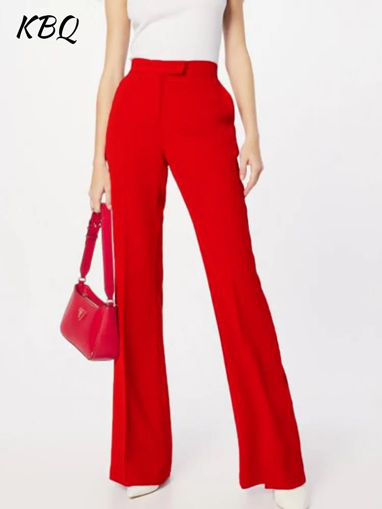 

KBQ Minimalist Spliced Zipper Flare Pants For Women High Waist Tunic Solid Folds Casual Floor Length Trousers Autumn Fashion New