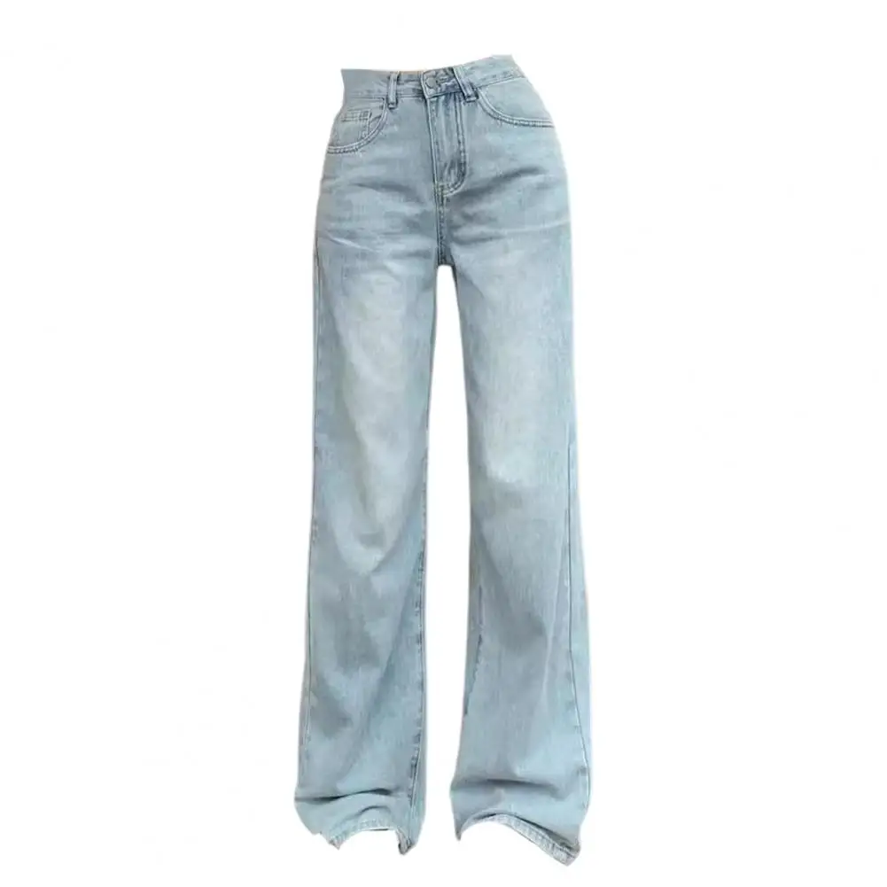 Эстетические джинсы стильные женские с высокой талией и широкими штанинами