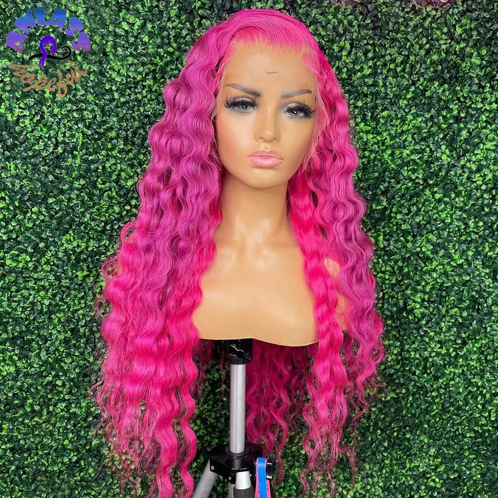 Perruque femme Pink Wig Water Wave Lace Frontal Wig Synthetic Wigs for Women Heat Resistant Fiber Natural Hairline  Cosplay