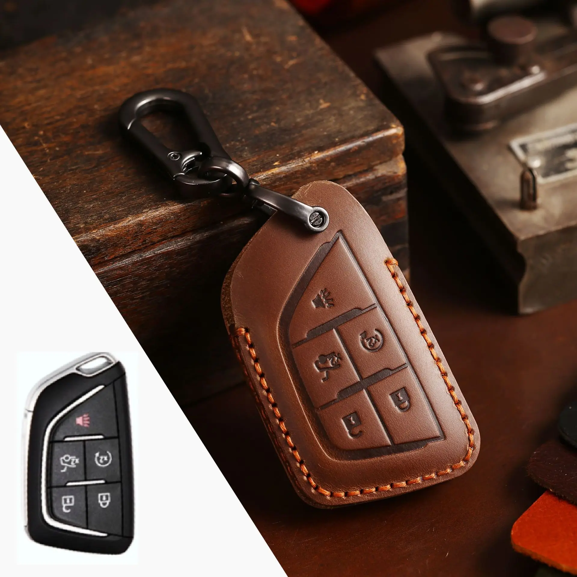 

New Leather Car Key Case Fob Cover Key Bag Shell for Cadillac CT4 CT5 CT4-V C8 Corvette 2018 2019 2020 2021 Car Accessories