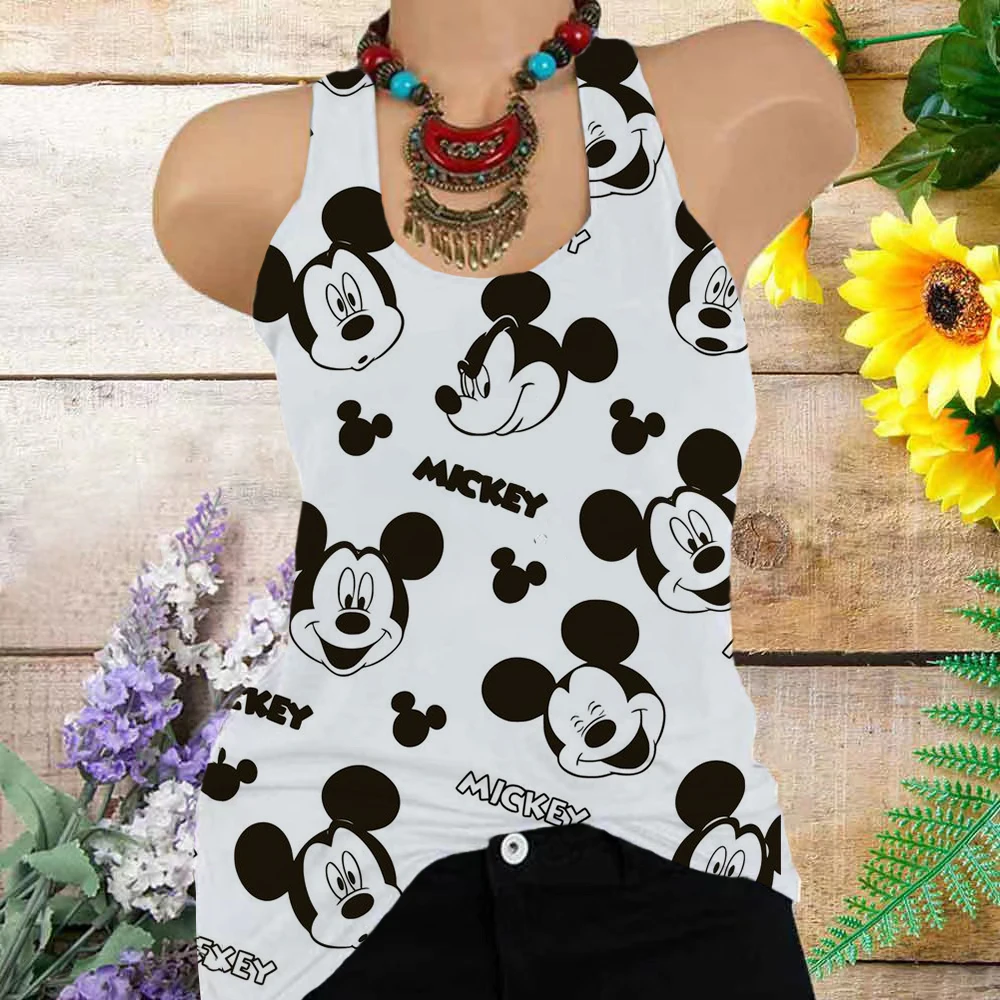 Женская летняя майка без рукавов с круглым вырезом и принтом Минни Микки Маус