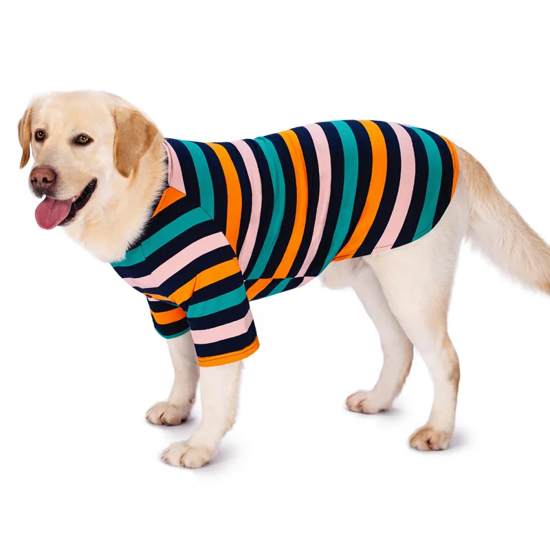 

Pet Clothes Spring and Summer Golden Retriever Labrador Medium and Large Dog Striped Buckle Two-legged Coat Dog Costume