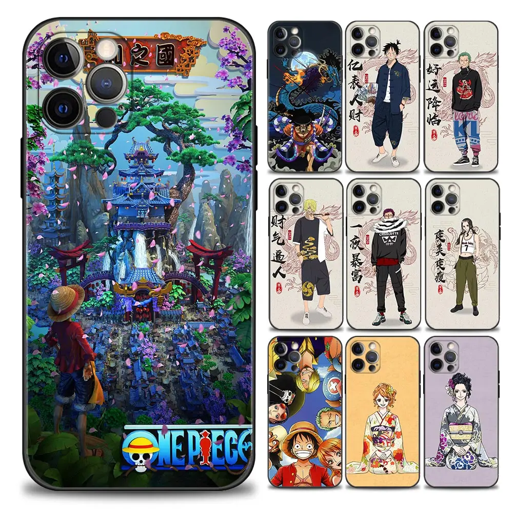 

Anime One Piece National Retro Style Phone Case for iPhone 11 12 13 Pro Max 7 8 SE XR XS Max 5 5s 6 6s Plus Black Silicone Cover