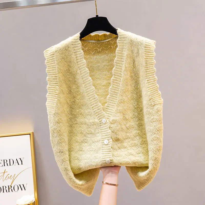 2022 волнистый вязаный свитер без рукавов с V-образным вырезом короткий жилет