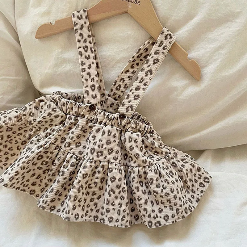 Sweet Girl Solid Sling Skirt Fashion All-match Cotton Sling Skirts Toddler Girls Comfortable Cute Ruffled Leopard Prin Skirts