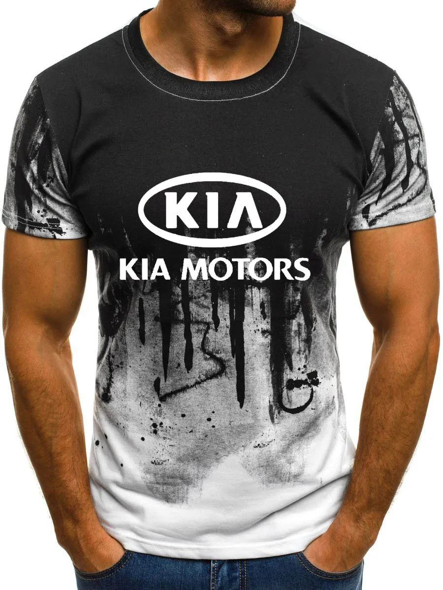 

Футболка мужская с коротким рукавом и логотипом автомобиля KIA, повседневная хлопковая рубашка с градиентом, модная брендовая в стиле хип-хо...